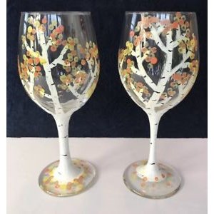 Glass goblet hand-painted birch wine