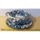 Retro Big 7" Tea Cup Saucer Set Floral Blue Cup Seeder Candy Plate Tea Cup