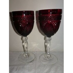 Cranberry etched glass goblet goblet drink