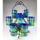 Hand blown, painted, blue and sea fish design, display stand