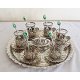 Copper tea glass holder with the handle and sugar dish and tray lid and spoon