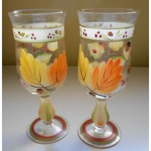 Harvest leaves hand-painted wine / water supply dry glass fine details