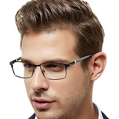 Mens Rectangle Full-Rim Metal Black Non-Prescription Clear Optical Glasses 54mm