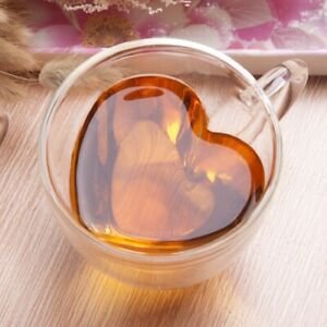 Valentine heart double transparent glass cup coffee mug chic afternoon cup