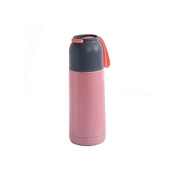 Vacuum flask bottle silicone handles travel mug - Pink