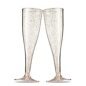 Gold glitter plastic goblet champagne glass to toast 5 oz clear plastic disposable wedding party cocktail glass