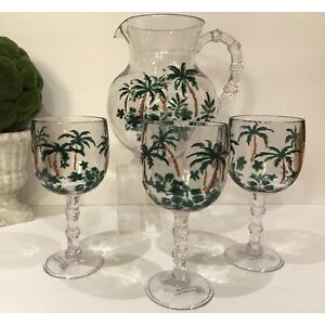 Acrylic tropical palm trees outdoor wine glasses and pitchers