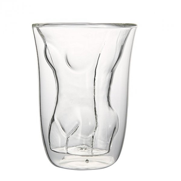 A unique double sexy nude female body glass drinking cups