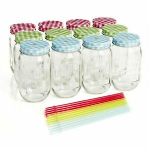 Glass jam bottle drinking cup with plastic straws and cover party