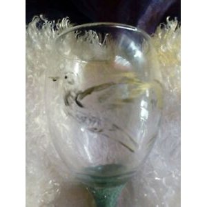 Hand painted golden kingfisher green stem wine glass