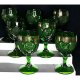 Water glass goblet star burst green gold trim