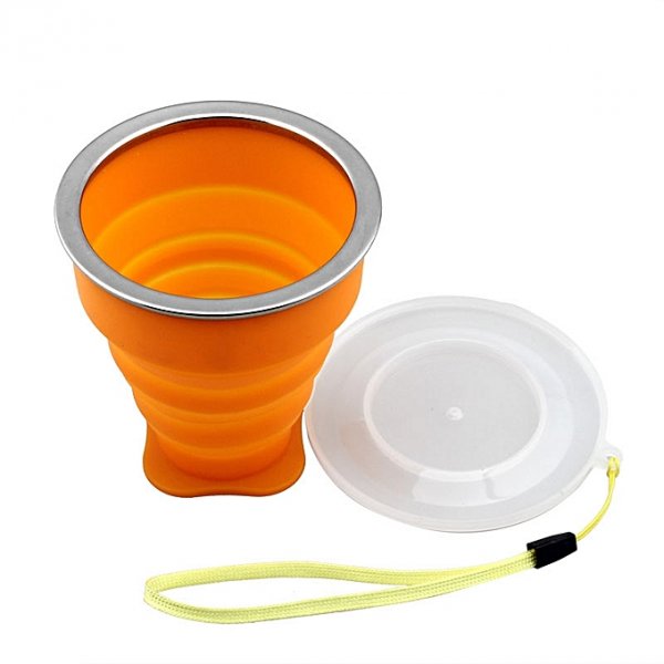 Outdoor portable collapsible metal ring transparent cover cup creative