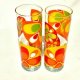 Retro drinking glass bright orange yellow circle floral tall vintage