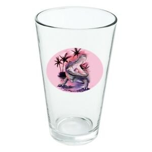 Smiling Tropical Crocodile Palm Tree Novelty 16 oz Pint Glass