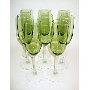 Champagne glass 8 retro green beautiful flute 8OZ