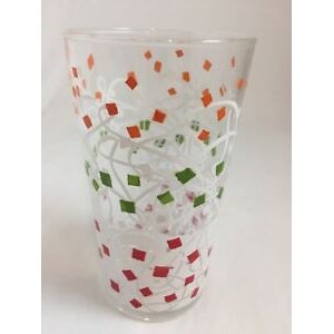 Decorative Glass Red Green Orange Confetti 10 oz Drinking Glass