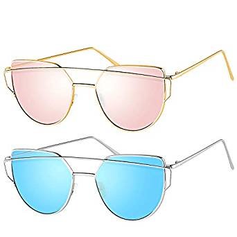 Sunglasses for Women Men  Mirrored Flat Lenses Metal Frame Fashion Sunglasses UV 400, Non-Polarized