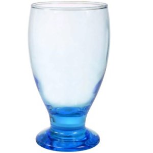 Many sky blue glass water goblets, 12 ounces