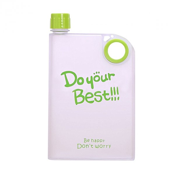 Clear book paper pad portable water bottle to drink a cup of green plastic water bottles