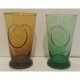 Juice glass brown and green embossed chicken