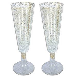 Gold glitter plastic champagne goblet | 5 oz glass of champagne to toast the plastic flute, cocktail glass