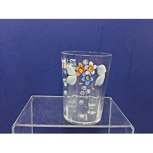 Vintage, 3.75 "transparent hand-painted floral design cup