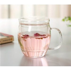 Anti heat tea cup office transparent glass cover and handle