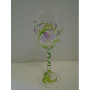 Floral flower purple green white wine glass hand drawn grapes