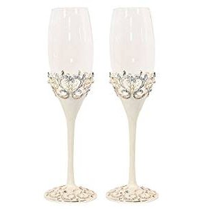 Pearl wedding toast champagne flutes, 2 sets