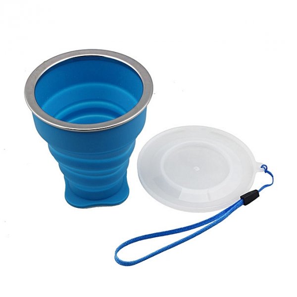 Outdoor portable collapsible metal ring transparent cover cup creative