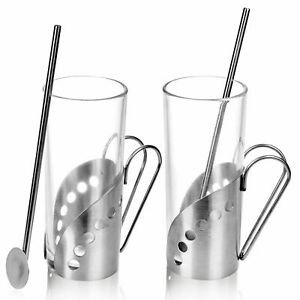 Latte coffee tea glass kitchen cup cup with spoon straw