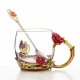 Rose Flower Butterfly 3D glass-lined cup spoon cup