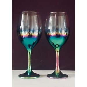 Rainbow metal effect wine glass glassware