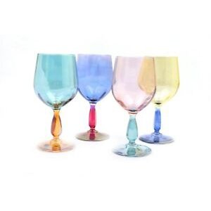 Milky white wine glass purple green pink yellow