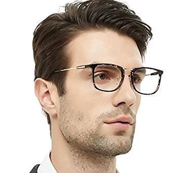 Mens Rectangular/Square Fashion Stylish Acetate Eyewear Frame with Clear Lens