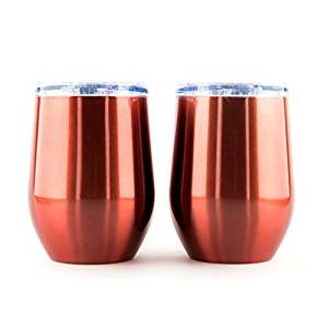 Wine glass tumbler rose gold double-insulated 12 oz stemless set package lid 2 indestructible, glass stainless steel