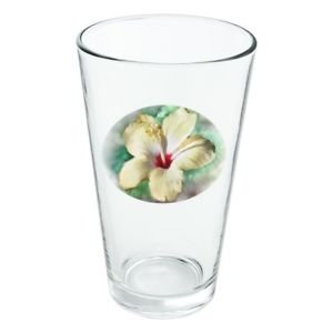 Yellow hibiscus flower new 16 oz glass