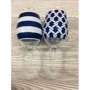 Acrylic Glass Goblet Blue White Stripe Geometry 20 oz