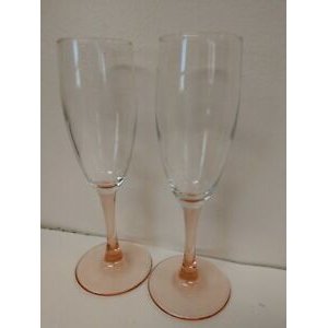 With champagne glass color long handle pink peach base with transparent glass