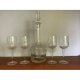 Beautiful decanter and matching wine glass set, etched glass