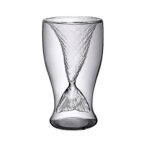 Innovation mermaid shape double glass beer mug for wine bar party transparent