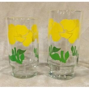 Yellow flower drink glass cup drink kitchen water glass