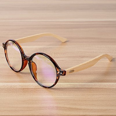 Circular rim leopard brown transparent lens rim spectacle frames female to male bamboo