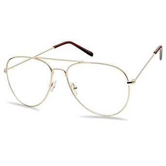 Oversize Round Double Bar Clear Lens Metal Aviator Plastic Cross Bar Glasses