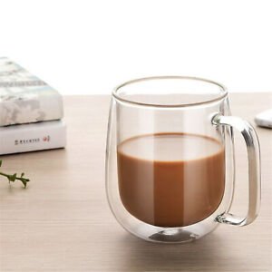 350ML transparent double insulated glass mugs hot cup drinking cup